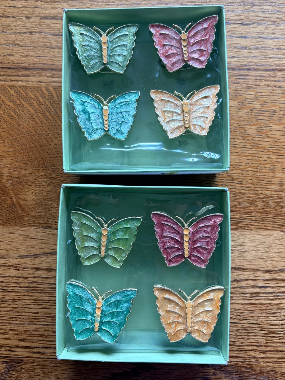 2 sets of Lenox Butterfly Meadow set of 4 Napkin Rings - pastel colors and gold